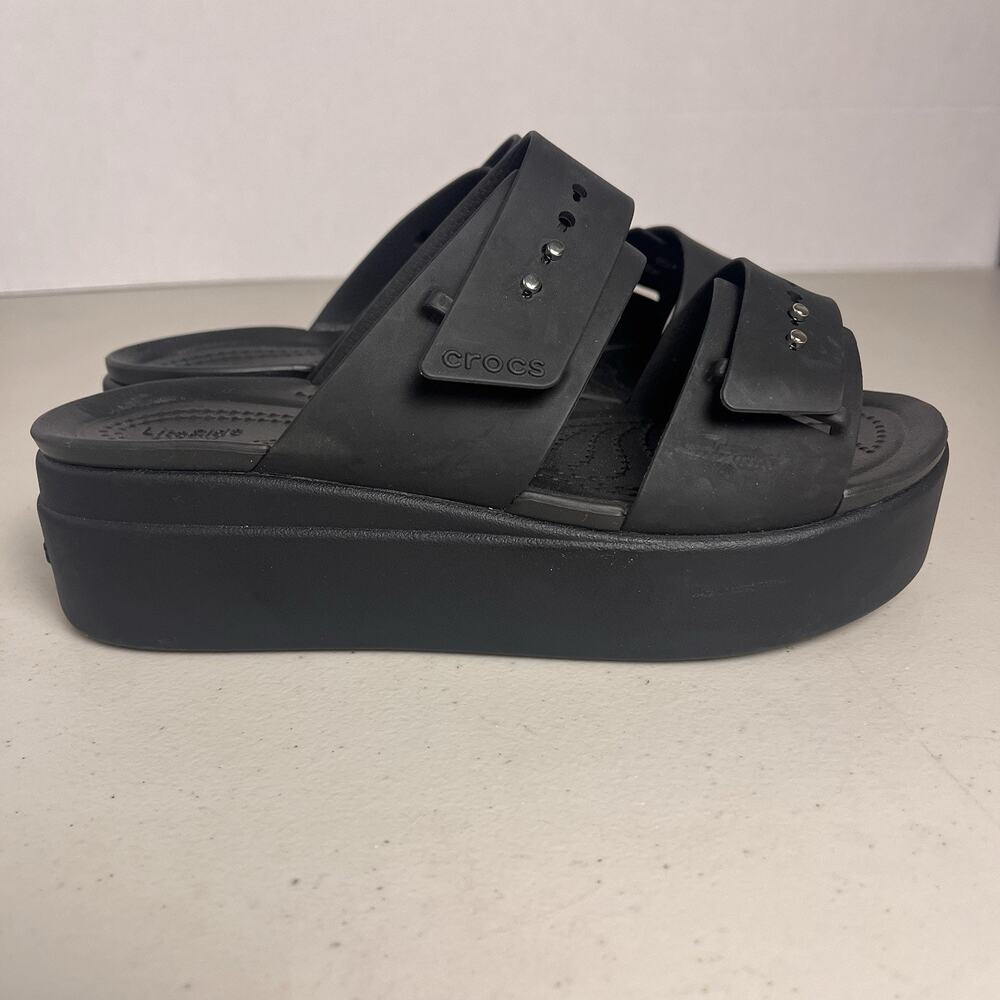 Crocs Brooklyn Low Wedge Platform Sandals Black Womens 6 LiteRide Comfort - Picture 8 of 16